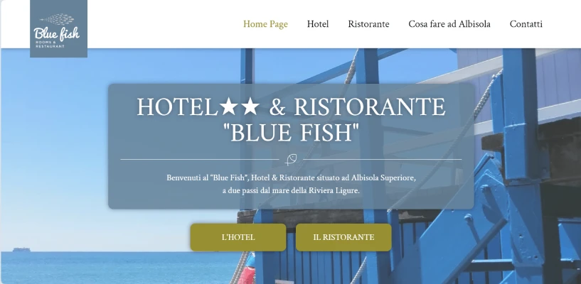 Sito vetrina per Hotel & Ristorante Blue Fish, esempio di creazione sito web per il settore alberghiero.