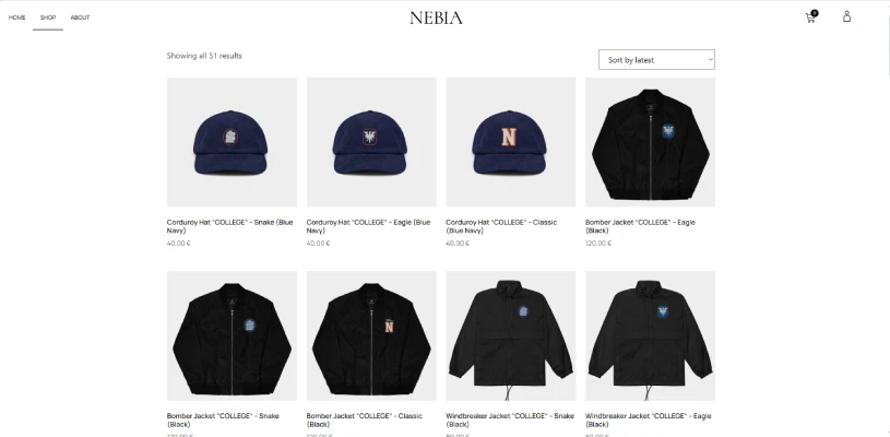 E-commerce per Nebia Clothing, un progetto di creazione sito web per un brand di streetwear.