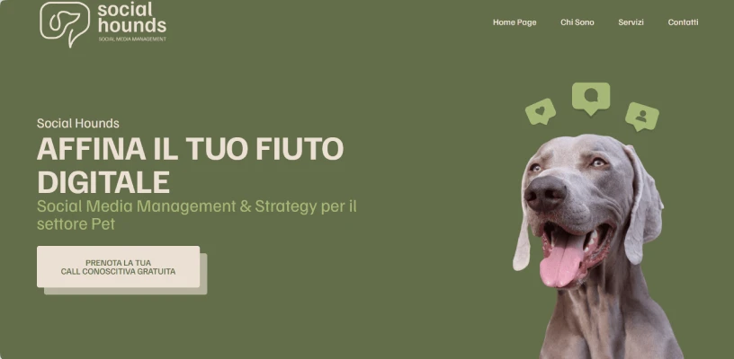 Creazione sito web per Social Hounds, dedicato alla gestione social per il settore pet.