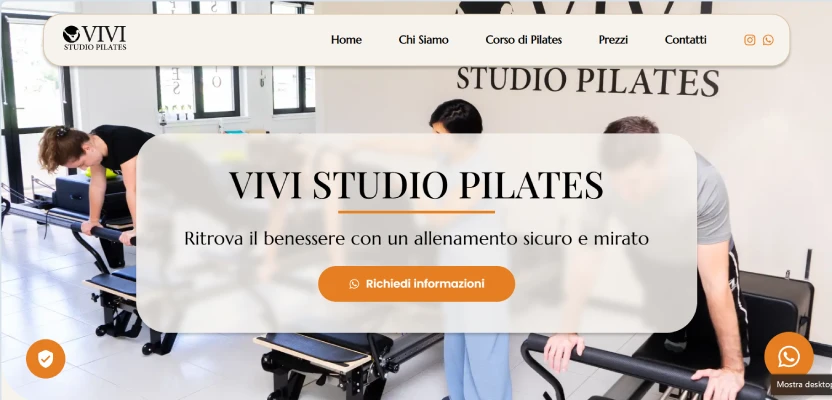 Screenshot del sito web realizzato per lo studio di pilates “VIVI STUDIO PILATES”